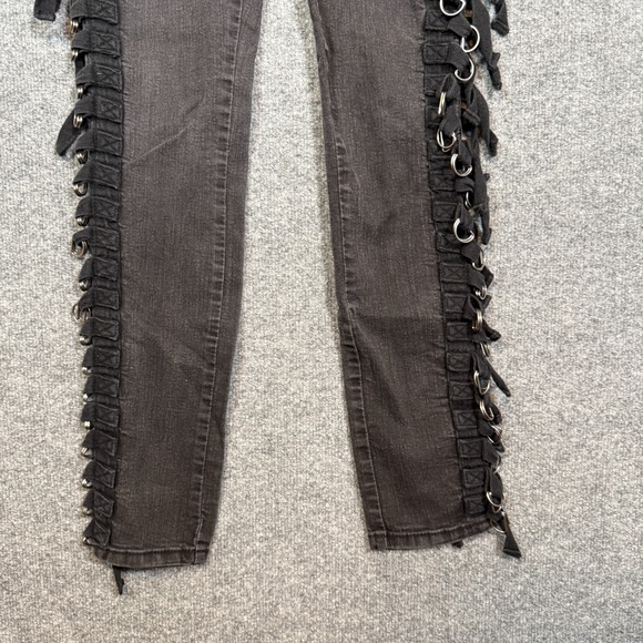 Hot Topic Jeans Womens 7 Black Punk Vtg Goth Y2K Chain Grunge Rings Grommet - Picture 2 of 12